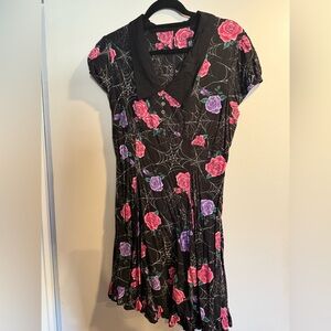 Hell Bunny Floral Spiderweb Dress with Collar
